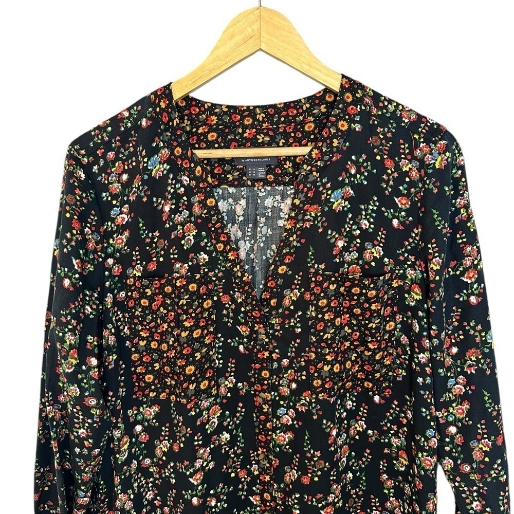 Anthropologie Maeve Women’s Marlie Button-Front Drop Waist Dark Floral Dress 10 - Picture 4 of 9